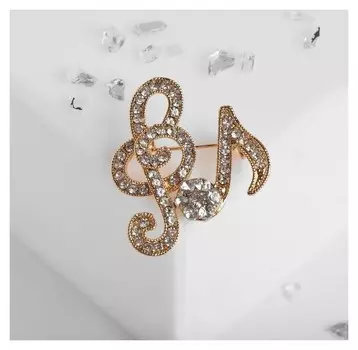 Брошь "Ноты", цвет белый в золоте