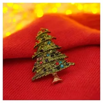 Брошь новогодняя "Ёлочка" праздник, цветной в золоте