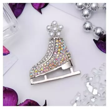 Брошь новогодняя "Конёк" фигурный, цвет белый в серебре