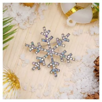 Брошь новогодняя "Снежинка" малая, цвет радужный в серебре
