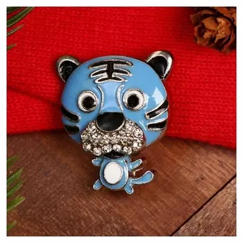 Брошь новогодняя "Тигрёнок", цвет голубой в серебре