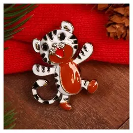 Брошь новогодняя "Тигруля", цветная в серебре