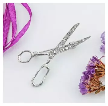 Брошь "Ножницы", цвет белый в серебре