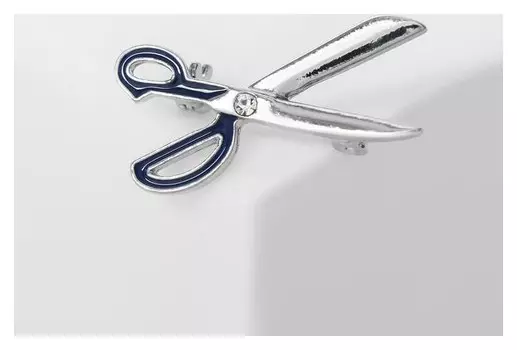 Брошь "Ножницы" классические, цвет синий в серебре