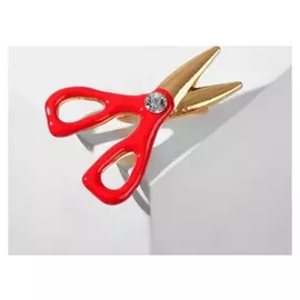 Брошь "Ножницы" мастерские, цвет красный в золоте
