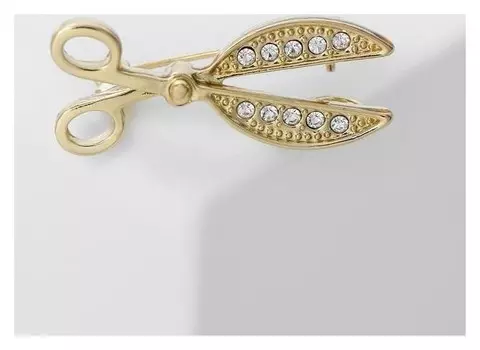 Брошь "Ножницы" портновские, цвет белый в золоте