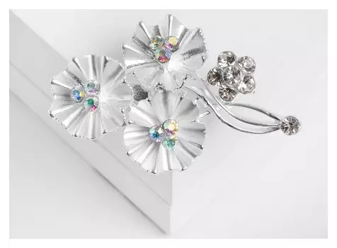 Брошь "Одуванчики", цветная в матовом серебре