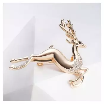 Брошь "Олень", цвет белый в золоте