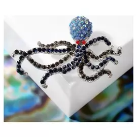 Брошь "Осьминог", цветной в серебре