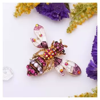 Брошь "Оса", цвет фиолетовый в золоте