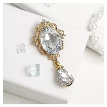 Брошь "Овал" с каплей, цвет белый в золоте