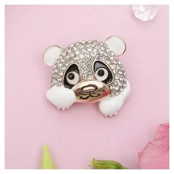 Брошь "Панда" милая, цвет белый в золоте