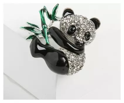 Брошь "Панда" с бамбуком, цветная в серебре