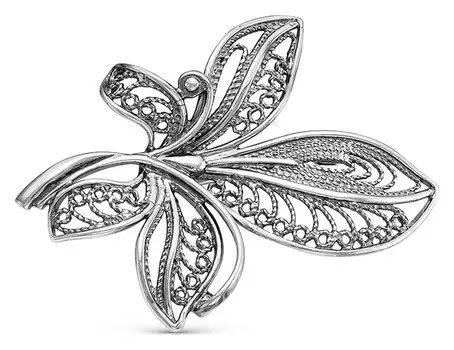 Брошь "Папоротник", посеребрение с оксидированием