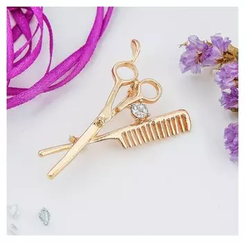 Брошь "Парикмахер", цвет белый в золоте