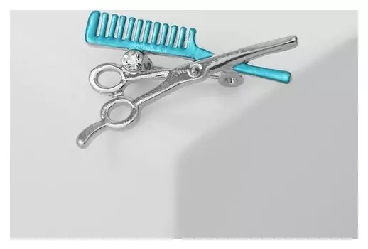 Брошь "Парикмахер", цвет голубой в серебре