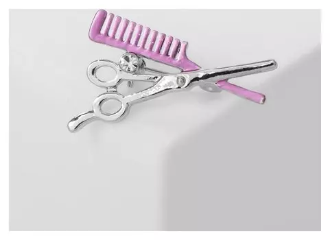 Брошь "Парикмахер", цвет розовый в серебре