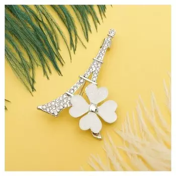 Брошь "Париж весной", цвет белый в серебре