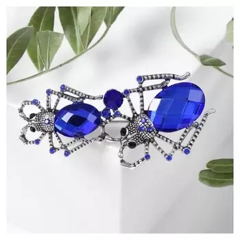 Брошь "Паучки", цвет синий в серебре