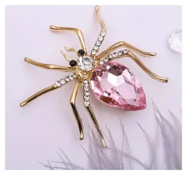 Брошь "Паук", цвет бело-розовый в золоте