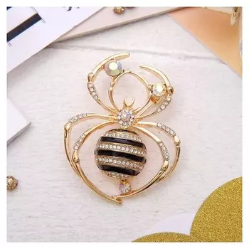 Брошь "Паук", цвет чёрно-белый в золоте