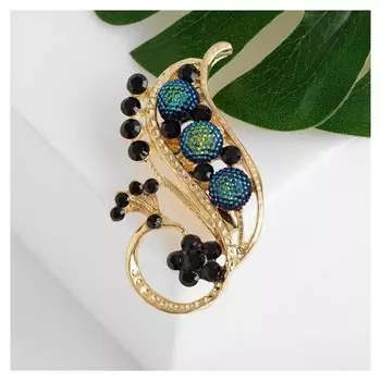 Брошь "Павлин черничный", цвет чёрно-синий в золоте