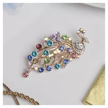 Брошь "Павлин" королевский, цветная в золоте