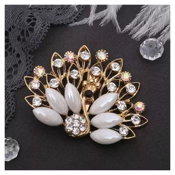 Брошь "Павлин" с пушистым хвостом, цвет радужный в золоте