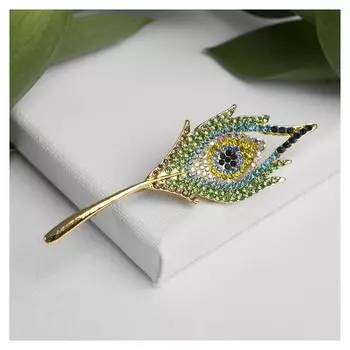 Брошь "Перо" жар-птицы, цветная в жёлтом золоте