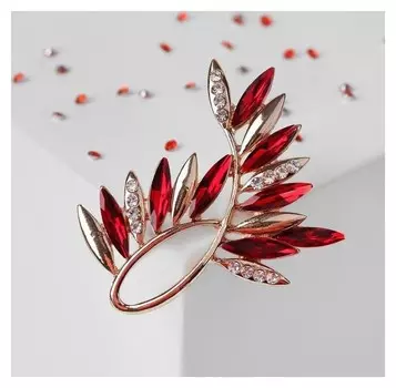 Брошь "Петля", цвет красно-белый в золоте