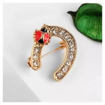 Брошь "Подкова" на удачу с божьей коровкой