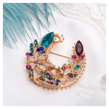 Брошь "Подкова самоцветная", разноцветная в золоте