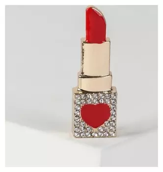 Брошь "Помада", цвет красно-белый в золоте