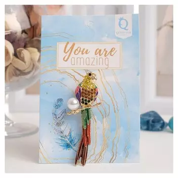 Брошь "Попугай" ара, цветная в золоте