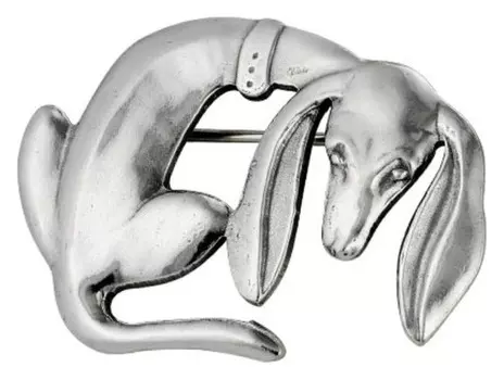 Брошь посеребрение с оксидированием "Собака"