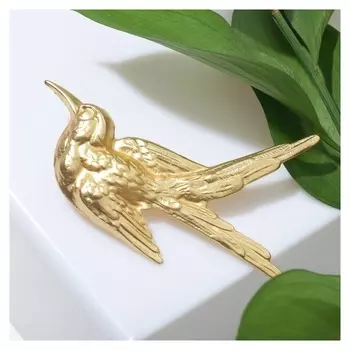 Брошь "Птица", цвет матовое золото
