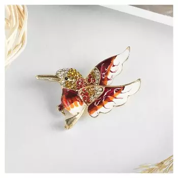 Брошь "Птица" колибри, цветная в золоте
