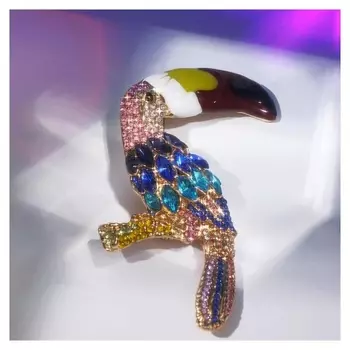 Брошь "Птица" тропическая, цветная в золоте