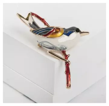 Брошь "Птичка" чижик, цветная в золоте