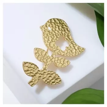 Брошь "Птичка-цветок", цвет матовое золото