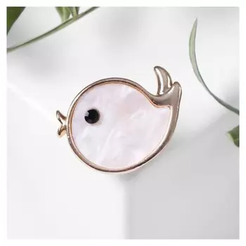 Брошь "Птичка" маленькая, цвет белый в золоте