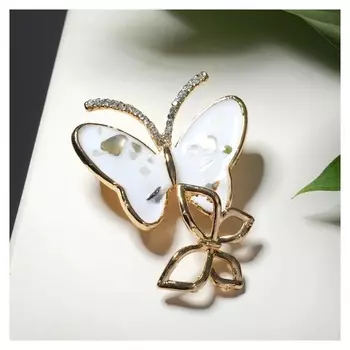 Брошь "Ракушка" бабочки, цвет белый в золоте