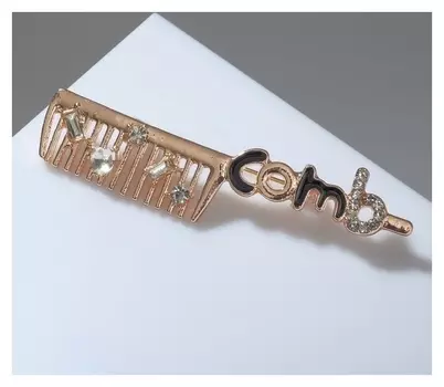 Брошь "Расчёска" Comb, цвет чёрно-белый в розовом золоте