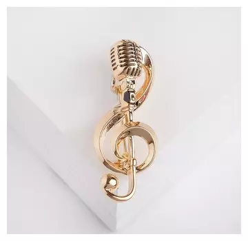 Брошь "Ретро микрофон" с нотой, цвет золото
