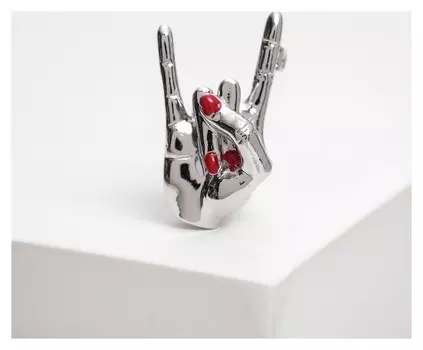 Брошь "Рок", цвет красный в серебре