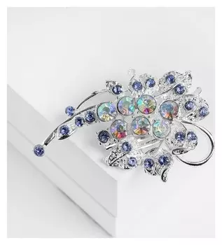 Брошь "Роса" на ветке, цвет голубой в серебре