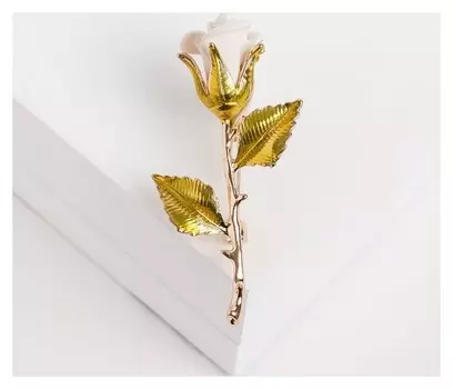 Брошь "Роза", цвет бело-зелёный в золоте