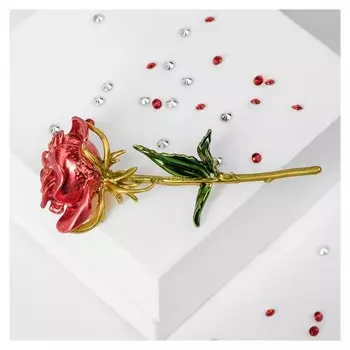 Брошь "Роза", красно-зелёный в золоте