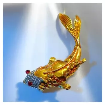 Брошь "Рыба" глубоководная, цвет золотой