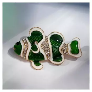 Брошь "Рыба-клоун", цвет бело-зелёный в золоте